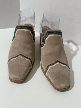 Bernardo 1946 Suede Whipstitch Mules - Boho Western Block Heel - Size 9M